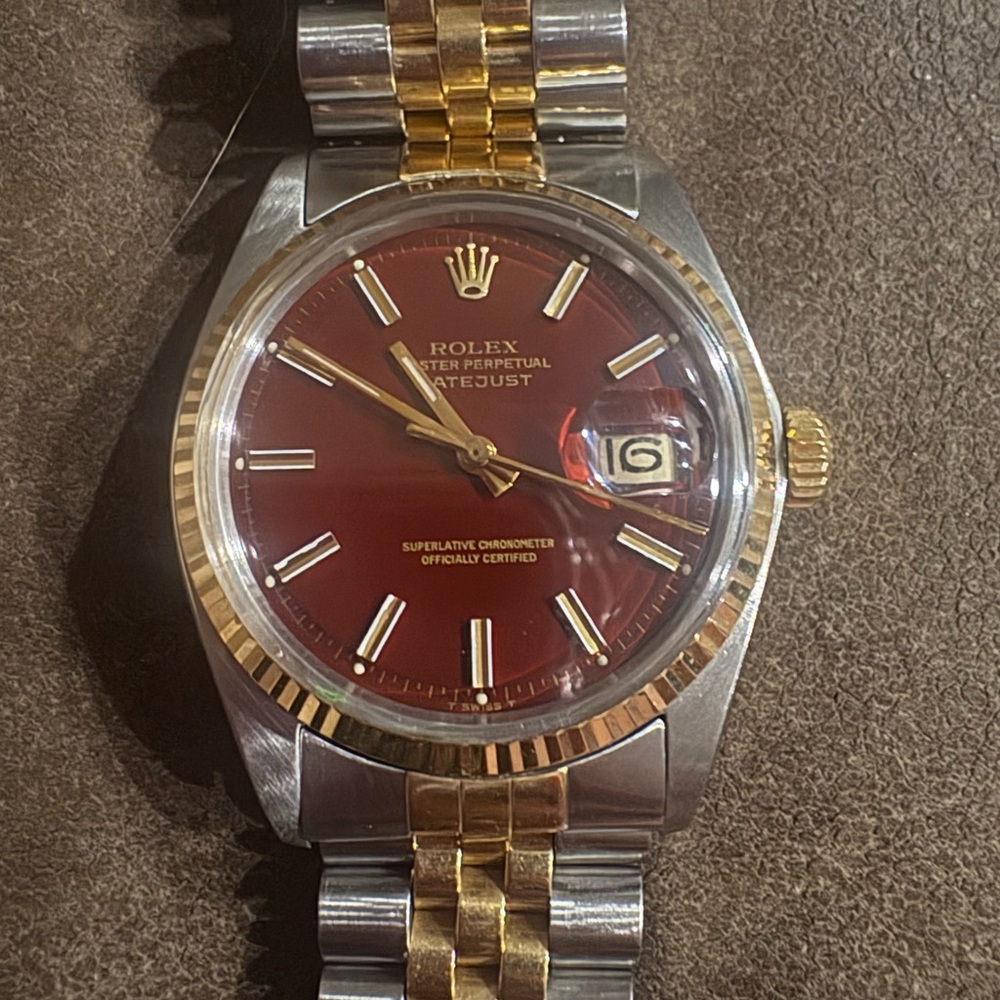 Rolex Datejust Gold and Silver Watch with Red Dial